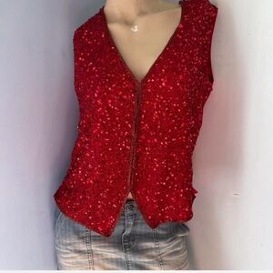 Scala Silk Red Sequin Vest